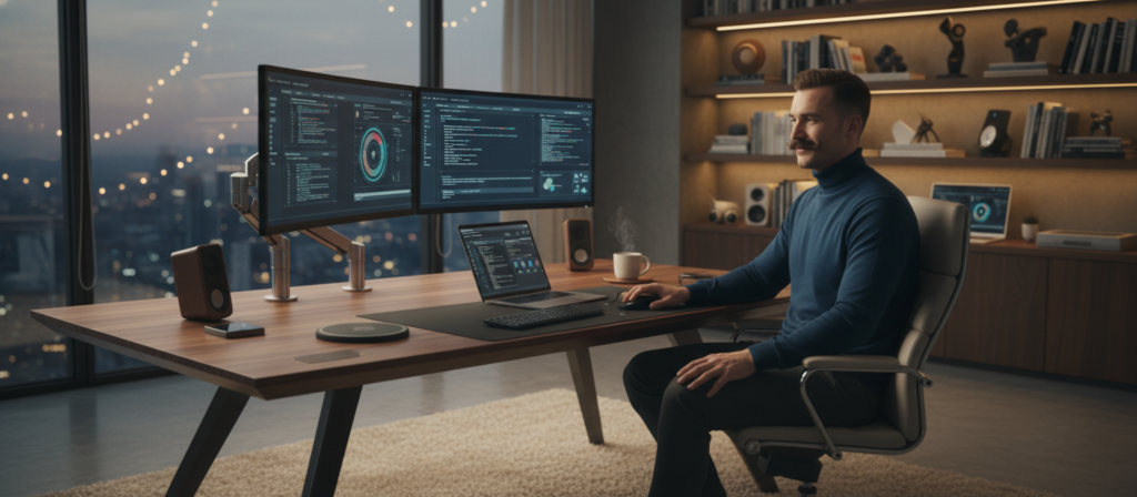 Developer's Modern City View Workspace